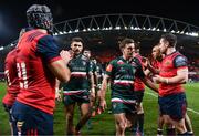 9 December 2017; Adam Thompstone, left, and George Ford of Leicester Tigers leave the pitch after the European Rugby Champions Cup Pool 4 Round 3 match between Munster and Leicester Tigers at Thomond Park in Limerick. Photo by Diarmuid Greene/Sportsfile