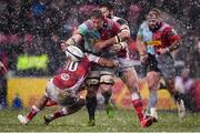 10 December 2017; Renaldo Bothma of Harlequins is tackled by Christian Lealiifano and Stuart McCloskey of Ulster during the European Rugby Champions Cup Pool 1 Round 3 match between Harlequins and Ulster at The Stoop in Twickenham, England. Photo by Stephen McCarthy/Sportsfile