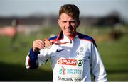 10 December 2017; Andrew Butchart of Great Britain with his bronze medal following the Senior Men's event during the European Cross Country Championships 2017 at Samorin in Slovakia. Photo by Sam Barnes/Sportsfile