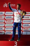 10 December 2017; Andrew Butchart of Great Britain celebrates with his bronze medal following the Senior Men's event during the European Cross Country Championships 2017 at Samorin in Slovakia. Photo by Sam Barnes/Sportsfile