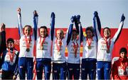 10 December 2017; The Great Britain Senior Women's team with their gold medals following the Senior Women's event during the European Cross Country Championships 2017 at Samorin in Slovakia. Photo by Sam Barnes/Sportsfile
