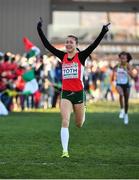 10 December 2017; Lili Ana Tóth of Hungary celebrates finishing second in the U20 Women's event during the European Cross Country Championships 2017 at Samorin in Slovakia. Photo by Sam Barnes/Sportsfile