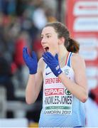 10 December 2017; Harriet Knowles-Jones of Great Britain reacts after winning the U20 Women's event during the European Cross Country Championships 2017 at Samorin in Slovakia. Photo by Sam Barnes/Sportsfile