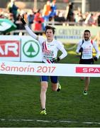 10 December 2017; Jakob Ingebribtsen of Norway crosses the line to win the U20 Men's event during the European Cross Country Championships 2017 at Samorin in Slovakia. Photo by Sam Barnes/Sportsfile