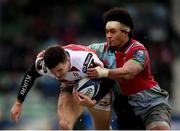 10 December 2017; Jacob Stockdale of Ulster is tackled by Elia Elia of Harlequins during the European Rugby Champions Cup Pool 1 Round 3 match between Harlequins and Ulster at The Stoop in Twickenham, England. Photo by Stephen McCarthy/Sportsfile