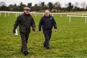 10 December 2017; Paddy Graffin and Pat Keating walk to the starting line of the Buy Your 2018 Annual Membership Rated Novice Hurdle at Punchestown Racecourse in Naas, Co Kildare. Photo by Cody Glenn/Sportsfile