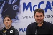 11 December 2017; Promoter Eddie Hearn and Katie Taylor during a press conference at the Courthouse Hotel, in Shoreditch, London, ahead of her WBA Lightweight World Title fight against Jessica McCaskill. Photo by Stephen McCarthy/Sportsfile