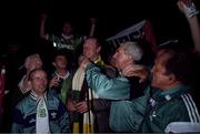 15 November 1989; Republic of Ireland manager Jack Charlton celebrates with, from left, kit man Charlie O'Leary, Noel King, physio Mick Byrne and Dr. Bob O'Driscoll qualification for the World Cup after the FIFA World Cup Qualifying match between Matla and Republic of Ireland at the Ta'Qali Stadium in Valetta, Malta. Photo by Ray McManus/Sportsfile