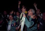 15 November 1989; Republic of Ireland manager Jack Charlton celebrates kit man Charlie O'Leary, left, and physio Mick Byrne, right, qualification for the World Cup after the FIFA World Cup Qualifying match between Matla and Republic of Ireland at the Ta'Qali Stadium in Valetta, Malta. Photo by Ray McManus/Sportsfile