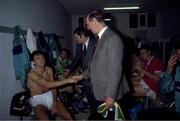 15 November 1989; David O'Leary of Republic of Ireland, left, and manager Jack Charlton celebrate qualification for the World Cup after the FIFA World Cup Qualifying match between Matla and Republic of Ireland at the Ta'Qali Stadium in Valetta, Malta. Photo by Ray McManus/Sportsfile