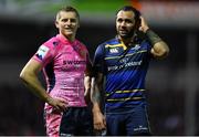 10 December 2017; Team captains Gareth Steenson of Exeter Chiefs and Isa Nacewa of Leinster after speaking to referee Romain Poite during the European Rugby Champions Cup Pool 3 Round 3 match between Exeter Chiefs and Leinster at Sandy Park in Exeter, England. Photo by Brendan Moran/Sportsfile