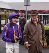 10 December 2017; Jockey Paul Townend and trainer Willie Mullins ahead of the GAIN Supporting Laois GAA Beginners Steeplechase at Punchestown Racecourse in Naas, Co Kildare. Photo by Cody Glenn/Sportsfile