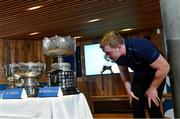 11 December 2017; The hotly anticipated draw for the Bank of Ireland Leinster Schools Cup took place this evening as the junior and senior schools teams going head-to-head next year were revealed. Leinster senior coach Stuart Lancaster, along with players Dan Leavy and Dave Kearney were on hand for the draw and the event was streamed via Facebook Live from Bank of Ireland Grand Canal Dock Branch in Dublin to eagerly awaiting student players, families and fans. Bank of Ireland has proudly partnered with Leinster Rugby since 2007 and recently announced a five year extension of their sponsorship through to the 2023 season. The partnership encompasses all Leinster Rugby activity, from the professional team right through to grassroots community, club and schools level. Pictured at the Leinster Rugby Schools Cup Draw in Bank of Ireland, Grand Canal Dock, is Dan Leavy of Leinster. Photo by Ramsey Cardy/Sportsfile