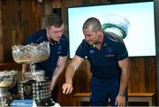 11 December 2017; The hotly anticipated draw for the Bank of Ireland Leinster Schools Cup took place this evening as the junior and senior schools teams going head-to-head next year were revealed. Leinster senior coach Stuart Lancaster, along with players Dan Leavy and Dave Kearney were on hand for the draw and the event was streamed via Facebook Live from Bank of Ireland Grand Canal Dock Branch in Dublin to eagerly awaiting student players, families and fans. Bank of Ireland has proudly partnered with Leinster Rugby since 2007 and recently announced a five year extension of their sponsorship through to the 2023 season. The partnership encompasses all Leinster Rugby activity, from the professional team right through to grassroots community, club and schools level. Pictured at the Leinster Rugby Schools Cup Draw in Bank of Ireland, Grand Canal Dock are Leinster senior coach Stuart Lancaster, right, and Dan Leavy of Leinster. Photo by Ramsey Cardy/Sportsfile