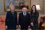 11 December 2017; Dublin's Lyndsey Davey is welcomed by the President of Ireland Michael D Higgins and his wife Sabina during the Dublin Senior Men's and Ladies Football squads visit to Áras an Uachtaráin in Phoenix Park, Dublin.  Photo by Piaras Ó Mídheach/Sportsfile