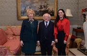 11 December 2017; Dublin's Sinéad McGoldrick is welcomed by the President of Ireland Michael D Higgins and his wife Sabina during the Dublin Senior Men's and Ladies Football squads visit to Áras an Uachtaráin in Phoenix Park, Dublin.  Photo by Piaras Ó Mídheach/Sportsfile