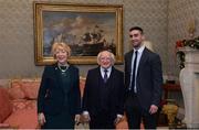 11 December 2017; Dublin's James McCarthy is welcomed by the President of Ireland Michael D Higgins and his wife Sabina during the Dublin Senior Men's and Ladies Football squads visit to Áras an Uachtaráin in Phoenix Park, Dublin. Photo by Piaras Ó Mídheach/Sportsfile