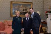 11 December 2017; Dublin's Dean Rock is welcomed by the President of Ireland Michael D Higgins and his wife Sabina during the Dublin Senior Men's and Ladies Football squads visit to Áras an Uachtaráin in Phoenix Park, Dublin. Photo by Piaras Ó Mídheach/Sportsfile