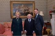 11 December 2017; Dublin's Jonny Cooper is welcomed by the President of Ireland Michael D Higgins and his wife Sabina during the Dublin Senior Men's and Ladies Football squads visit to Áras an Uachtaráin in Phoenix Park, Dublin. Photo by Piaras Ó Mídheach/Sportsfile