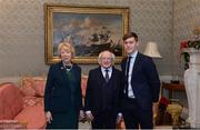 11 December 2017; Dublin's Con O'Callaghan is welcomed by the President of Ireland Michael D Higgins and his wife Sabina during the Dublin Senior Men's and Ladies Football squads visit to Áras an Uachtaráin in Phoenix Park, Dublin.  Photo by Piaras Ó Mídheach/Sportsfile