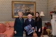 11 December 2017; Dublin's Aoife Kane is welcomed by the President of Ireland Michael D Higgins and his wife Sabina during the Dublin Senior Men's and Ladies Football squads visit to Áras an Uachtaráin in Phoenix Park, Dublin. Photo by Piaras Ó Mídheach/Sportsfile