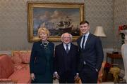 11 December 2017; Dublin's John Small is welcomed by the President of Ireland Michael D Higgins and his wife Sabina during the Dublin Senior Men's and Ladies Football squads visit to Áras an Uachtaráin in Phoenix Park, Dublin. Photo by Piaras Ó Mídheach/Sportsfile