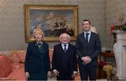 11 December 2017; Dublin's Denis Bastick is welcomed by the President of Ireland Michael D Higgins and his wife Sabina during the Dublin Senior Men's and Ladies Football squads visit to Áras an Uachtaráin in Phoenix Park, Dublin. Photo by Piaras Ó Mídheach/Sportsfile