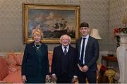 11 December 2017; Dublin's Evan Comerford is welcomed by the President of Ireland Michael D Higgins and his wife Sabina during the Dublin Senior Men's and Ladies Football squads visit to Áras an Uachtaráin in Phoenix Park, Dublin. Photo by Piaras Ó Mídheach/Sportsfile