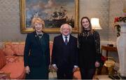 11 December 2017; Dublin's Laura McGinley is welcomed by the President of Ireland Michael D Higgins and his wife Sabina during the Dublin Senior Men's and Ladies Football squads visit to Áras an Uachtaráin in Phoenix Park, Dublin. Photo by Piaras Ó Mídheach/Sportsfile