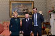 11 December 2017; Dublin's Michael Darragh Macauley is welcomed by the President of Ireland Michael D Higgins and his wife Sabina during the Dublin Senior Men's and Ladies Football squads visit to Áras an Uachtaráin in Phoenix Park, Dublin. Photo by Piaras Ó Mídheach/Sportsfile
