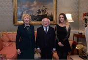 11 December 2017; Dublin's Rebecca McDonald is welcomed by the President of Ireland Michael D Higgins and his wife Sabina during the Dublin Senior Men's and Ladies Football squads visit to Áras an Uachtaráin in Phoenix Park, Dublin. Photo by Piaras Ó Mídheach/Sportsfile