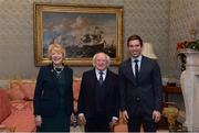 11 December 2017; Dublin backroom staff member Daniel Davey is welcomed by the President of Ireland Michael D Higgins and his wife Sabina during the Dublin Senior Men's and Ladies Football squads visit to Áras an Uachtaráin in Phoenix Park, Dublin. Photo by Piaras Ó Mídheach/Sportsfile