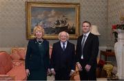 11 December 2017; Dublin's Tomás Quinn is welcomed by the President of Ireland Michael D Higgins and his wife Sabina during the Dublin Senior Men's and Ladies Football squads visit to Áras an Uachtaráin in Phoenix Park, Dublin.  Photo by Piaras Ó Mídheach/Sportsfile