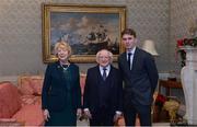 11 December 2017; Dublin's Michael Fitzsimons is welcomed by the President of Ireland Michael D Higgins and his wife Sabina during the Dublin Senior Men's and Ladies Football squads visit to Áras an Uachtaráin in Phoenix Park, Dublin. Photo by Piaras Ó Mídheach/Sportsfile