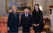 11 December 2017; Dublin's Olwen Carey is welcomed by the President of Ireland Michael D Higgins and his wife Sabina during the Dublin Senior Men's and Ladies Football squads visit to Áras an Uachtaráin in Phoenix Park, Dublin. Photo by Piaras Ó Mídheach/Sportsfile