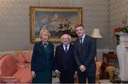 11 December 2017; Dublin's Conor McHugh is welcomed by the President of Ireland Michael D Higgins and his wife Sabina during the Dublin Senior Men's and Ladies Football squads visit to Áras an Uachtaráin in Phoenix Park, Dublin. Photo by Piaras Ó Mídheach/Sportsfile