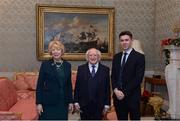 11 December 2017; Dublin's David Byrne is welcomed by the President of Ireland Michael D Higgins and his wife Sabina during the Dublin Senior Men's and Ladies Football squads visit to Áras an Uachtaráin in Phoenix Park, Dublin. Photo by Piaras Ó Mídheach/Sportsfile