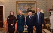 11 December 2017; Niamh Aherne and Aidan Connaughton are welcomed by the President of Ireland Michael D Higgins and his wife Sabina during the Dublin Senior Men's and Ladies Football squads visit to Áras an Uachtaráin in Phoenix Park, Dublin. Photo by Piaras Ó Mídheach/Sportsfile