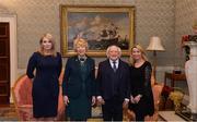 11 December 2017; Jodie Bastick, left, and Fiona Waters are welcomed by the President of Ireland Michael D Higgins and his wife Sabina during the Dublin Senior Men's and Ladies Football squads visit to Áras an Uachtaráin in Phoenix Park, Dublin. Photo by Piaras Ó Mídheach/Sportsfile
