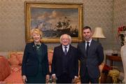 11 December 2017; Gary Keegan is welcomed by the President of Ireland Michael D Higgins and his wife Sabina during the Dublin Senior Men's and Ladies Football squads visit to Áras an Uachtaráin in Phoenix Park, Dublin. Photo by Piaras Ó Mídheach/Sportsfile