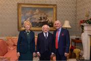 11 December 2017; Cormac Farrell is welcomed by the President of Ireland Michael D Higgins and his wife Sabina during the Dublin Senior Men's and Ladies Football squads visit to Áras an Uachtaráin in Phoenix Park, Dublin. Photo by Piaras Ó Mídheach/Sportsfile