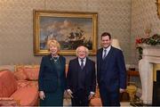11 December 2017; Dublin's Ryan O'Flaherty is welcomed by the President of Ireland Michael D Higgins and his wife Sabina during the Dublin Senior Men's and Ladies Football squads visit to Áras an Uachtaráin in Phoenix Park, Dublin. Photo by Piaras Ó Mídheach/Sportsfile