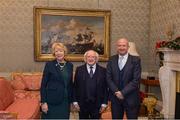 11 December 2017; Dublin's Ken Robinson is welcomed by the President of Ireland Michael D Higgins and his wife Sabina during the Dublin Senior Men's and Ladies Football squads visit to Áras an Uachtaráin in Phoenix Park, Dublin. Photo by Piaras Ó Mídheach/Sportsfile