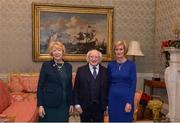 11 December 2017; Kathleen Colreavy is welcomed by the President of Ireland Michael D Higgins and his wife Sabina during the Dublin Senior Men's and Ladies Football squads visit to Áras an Uachtaráin in Phoenix Park, Dublin. Photo by Piaras Ó Mídheach/Sportsfile