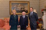 11 December 2017; Dublin physio James Cullen is welcomed by the President of Ireland Michael D Higgins and his wife Sabina during the Dublin Senior Men's and Ladies Football squads visit to Áras an Uachtaráin in Phoenix Park, Dublin. Photo by Piaras Ó Mídheach/Sportsfile