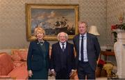 11 December 2017; Shane O'Hanlon is welcomed by the President of Ireland Michael D Higgins and his wife Sabina during the Dublin Senior Men's and Ladies Football squads visit to Áras an Uachtaráin in Phoenix Park, Dublin. Photo by Piaras Ó Mídheach/Sportsfile