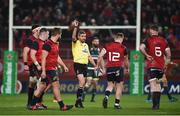 9 December 2017; Referee Jérôme Garcès speaks to Munster players during the European Rugby Champions Cup Pool 4 Round 3 match between Munster and Leicester Tigers at Thomond Park in Limerick. Photo by Diarmuid Greene/Sportsfile