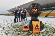 12 December 2017; Jonny Cooper of Dublin with, from left, Alan Mulhall of Offaly, Kevin Feely of Kildare, and Sean Gannon of Carlow at the launch of the Bord na Móna Leinster GAA series at Bord na Móna O'Connor Park, Tullamore, Co Offaly. The Bord na Móna Leinster Series comprises of the Bord na Móna O’Byrne Cup, Bord na Móna Walsh Cup and the Bord na Móna Kehoe Cup. Photo by Matt Browne/Sportsfile