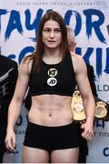 12 December 2017; Katie Taylor weighs in at the Courthouse Hotel in Shoreditch, London, ahead of her WBA Lightweight World Title fight against Jessica McCaskill. Photo by Stephen McCarthy/Sportsfile