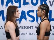 12 December 2017; Katie Taylor, left, and Jessica McCaskill square off after weighing in at the Courthouse Hotel in Shoreditch, London, ahead of their WBA Lightweight World Title fight. Photo by Stephen McCarthy/Sportsfile